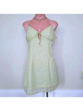 H&M Coquette Yellow Green Floral Bustier Summer Mini Dress (M)